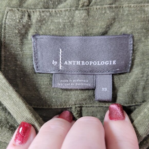 By Anthropologie Womens Green Knot Front Top XS Asymmetrical‎ Draped Casual - Picture 2 of 9